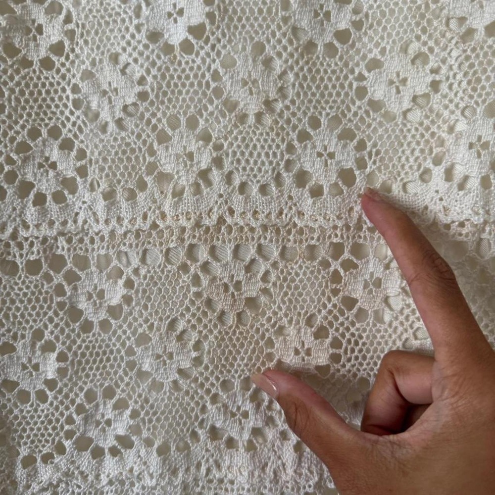Vintage Mexican Crochet Wedding Dress Medium Cotton 60 70 bell flare bridal - Picture 3 of 8